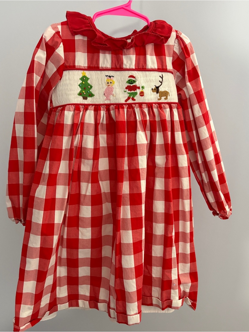 Girls Red and White Gingham Smocked Holiday Dress